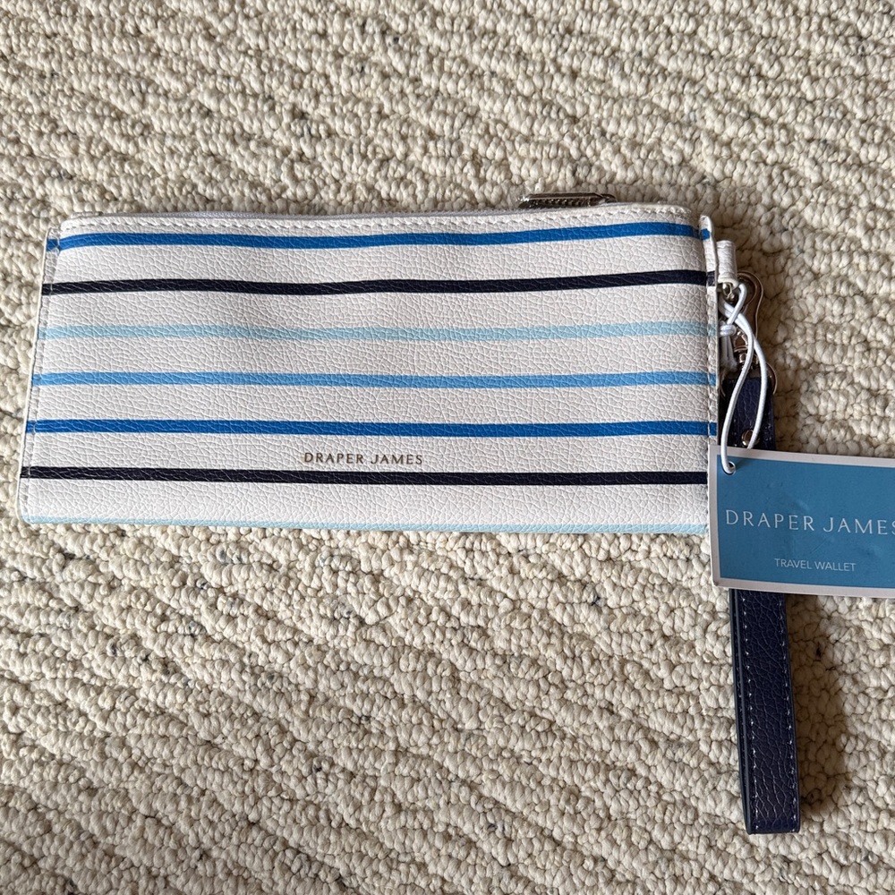 Draper James Blue & Black Striped White Travel Wristlet Wallet